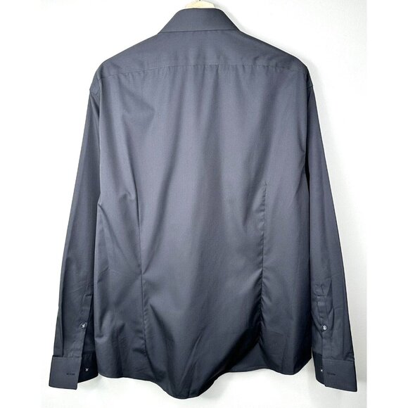 Calvin Klein Mens Dress Shirt Extreme Slim Fit Collared Black Sz XL 17-1/2-34/35 - Picture 2 of 9